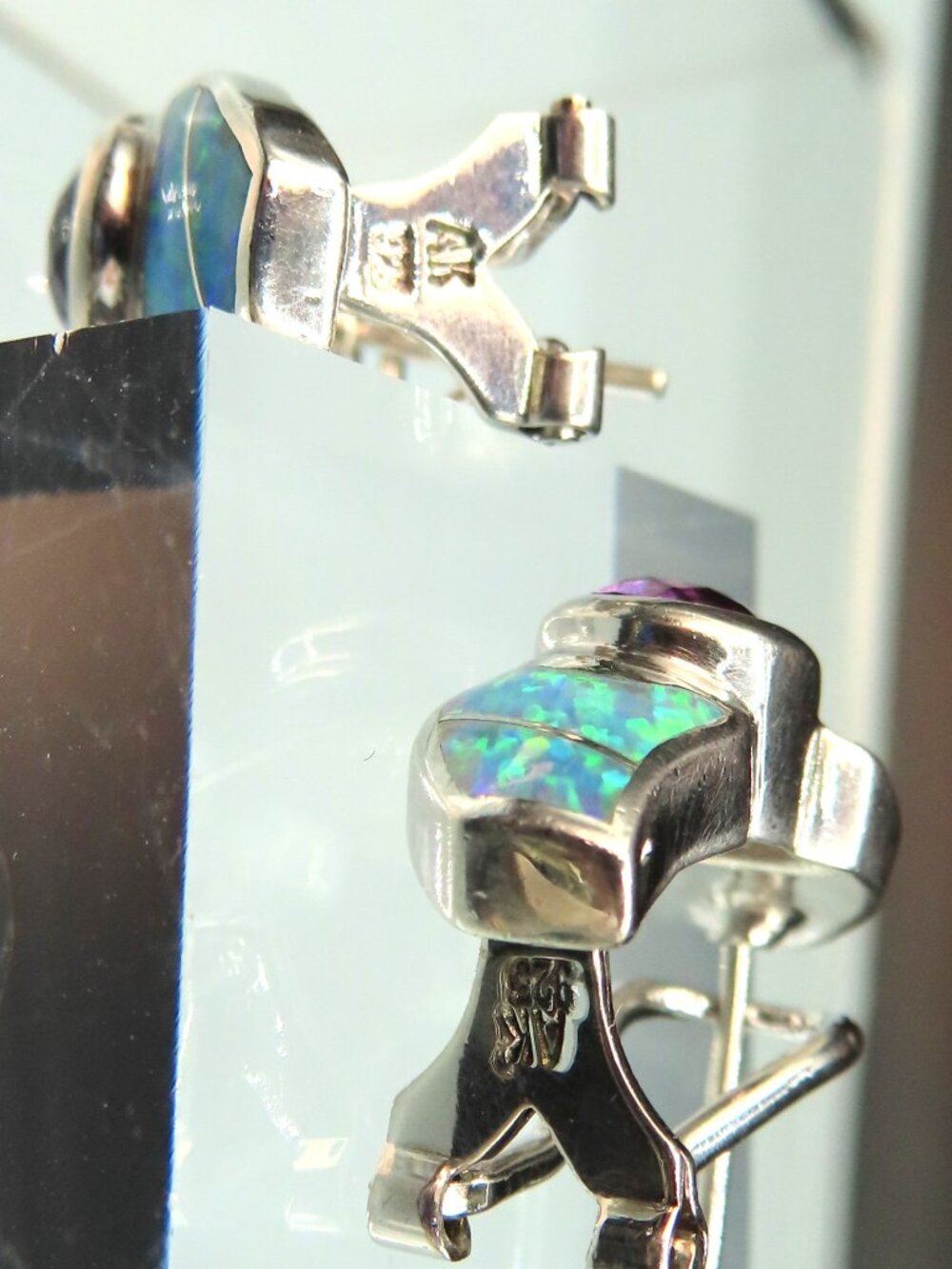 [SALE!] AK Amethyst & Simulated Opal & CZ & Sterling Silver Earrings - Picture 5 of 7